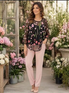 Rafaella brand embroidered sheer top